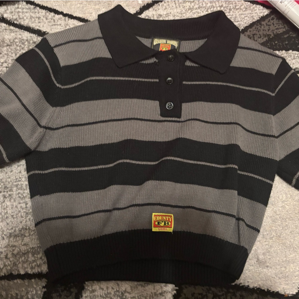 Black and Gray Striped Crop Top